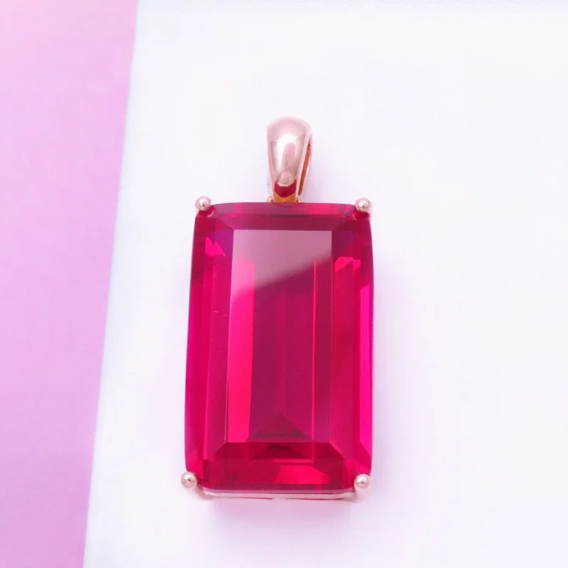 

Подвеска из фиолетового золота 585 пробы, модное квадратное колье с красным рубином, 4K розовое золото, женское классическое роскошное универсальное ювелирное украшение