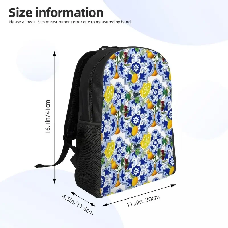 Mochila siciliana de verano para hombre y mujer, morral de viaje con diseño de fruta, limón, azulejos cítricos, ideal para estudiantes universitarios