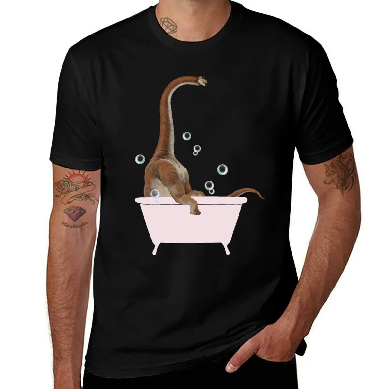 

Brachiosaurus in Bathtub T-Shirt mens graphic t shirts t shirt man casual funny t shirts cotton T-Shirt