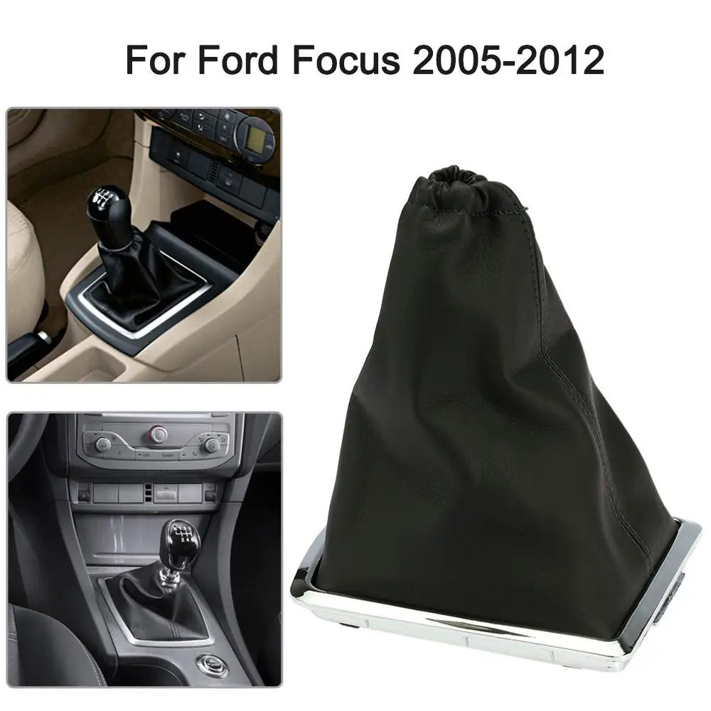 For Ford Focus 2 MK2 2005 2006 2007 2008 2009 2010 2011 New Black Car Gear Knob Real Leather Gaiter and Chrome Base