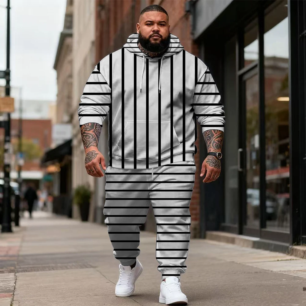 

S-9xl Мужская толстовка больших размеров для больших и высоких людей: клетчатые линии — одежда из двух предметов, дышащий материал, стильный дизайн