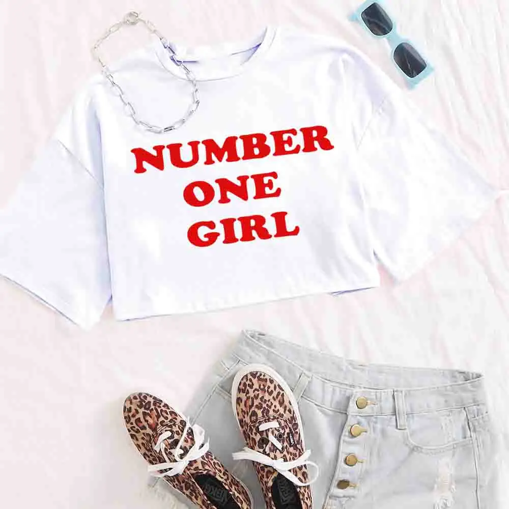 Rose-Number One Girl Shirt  Women Crop Tops Girl Fashion Summer Crewneck Short Sleeve T-shirt