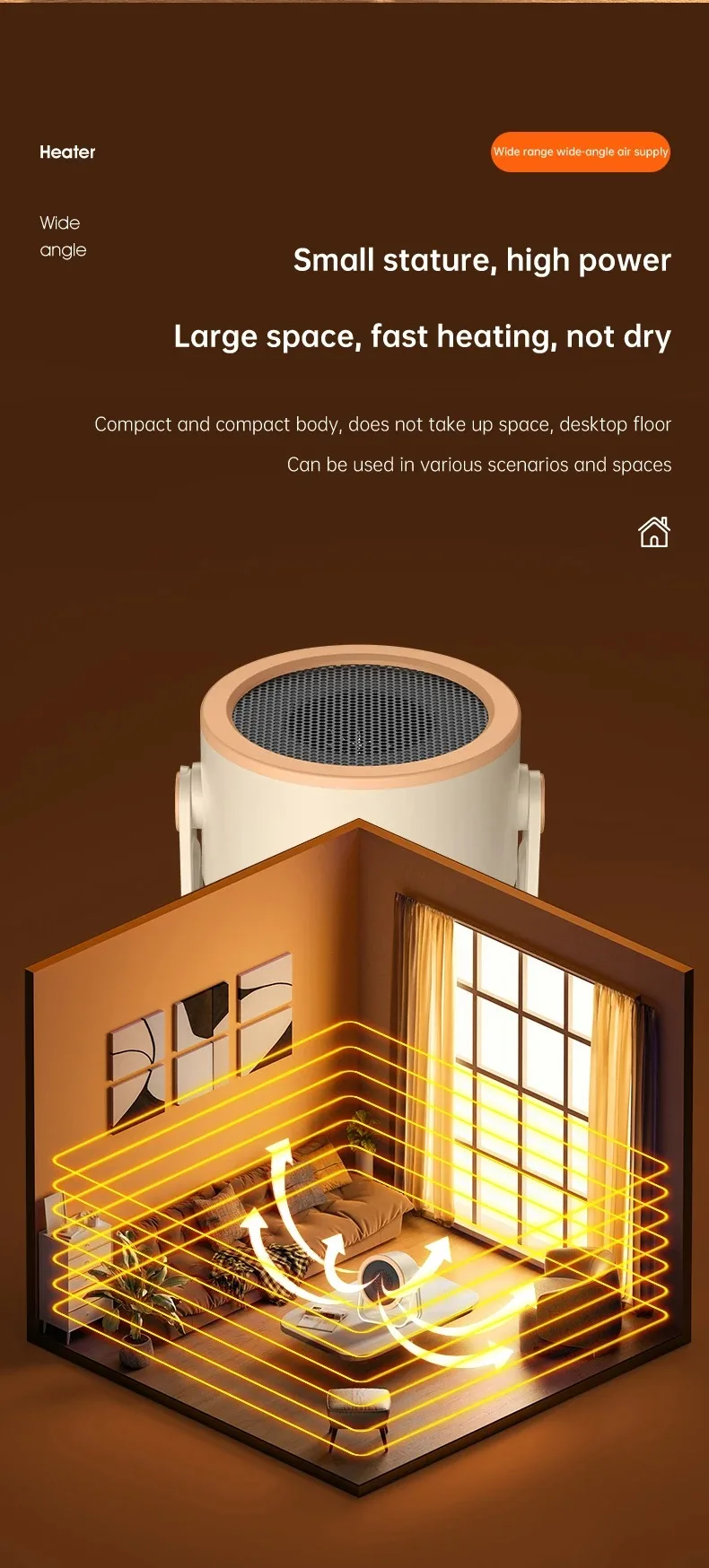 Tragbarer Desktop-Heißluftgebläse, Energieeffizienter Warmluftheizer, Geräuscharmer Warmluftgebläse, Mini-Energiesparheizgerät, Mini-Ventilator-Ofen – Detail 6