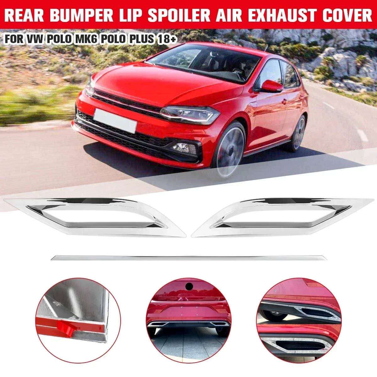 

3Pcs Rear Bumper Lip Spoiler Air outlet Exhaust Strip Cover Trim For Volkswagen for VW Polo MK6 Polo Plus 2018 2019 20+ Body Kit