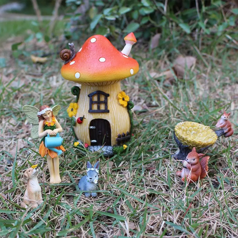 

6pcs Resin Mushroom House Set Cute Cartoon Fairy Garden Statue Waterproof Handicraft Miniatures Figurine Sculpture Gift