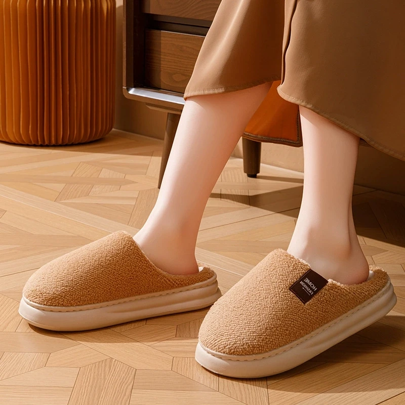 

Casual Closed Toe Cotton Slippers Women Soft Thick Bottom Plush Slippers for Woman Light Indoor Anti Slip Slides Female Winter