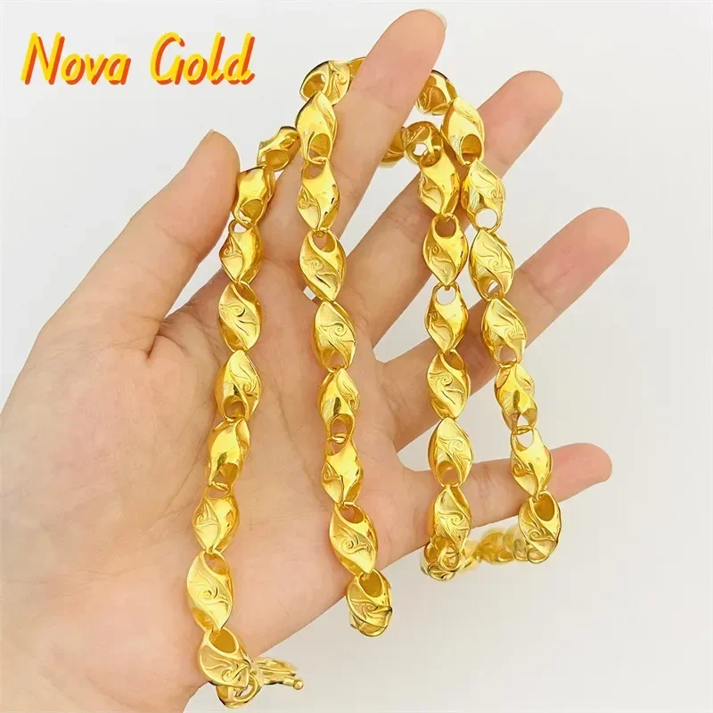 

NovaGlod Luxury and domineering 9999 24K real gold jewelry phoenix pattern wheat necklace fashion men and women wear gold chains