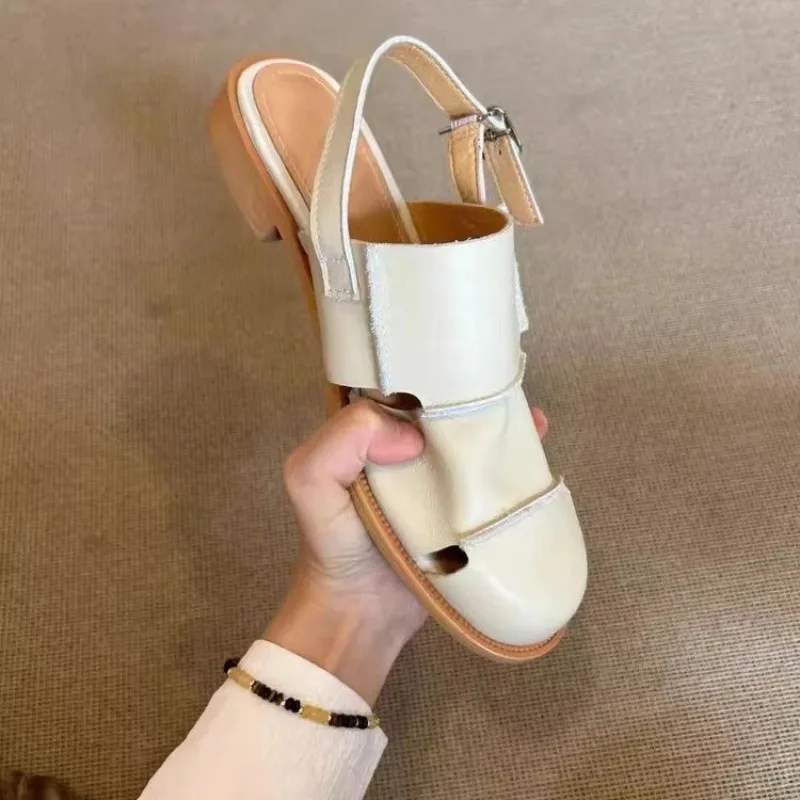 

НОВЫЕ летние женские сандалии, женская обувь из натуральной кожи, туфли на массивном каблуке с квадратным носком, туфли с открытой пяткой, плетеные сандалии