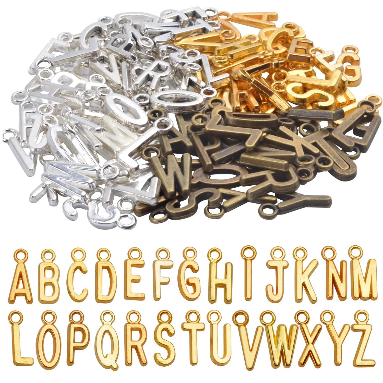 

4 Sets(104 Pieces) Alloy A-Z Alphabet Letter Mixed Charms Pendants for Jewelry Making Bracelet, Assorted Colors