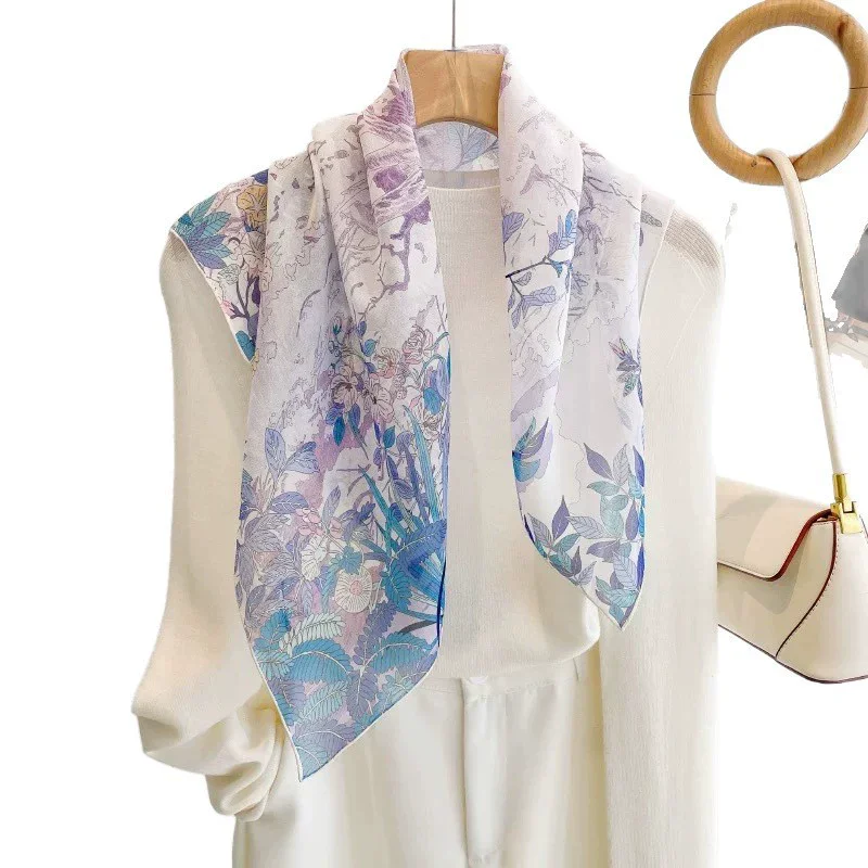 

Новый 100% натуральный шелковый шарф квадратный женский модный пляжный пашмина Bufanda женская шаль накидки бандана шарфы платок écharpe 65 см