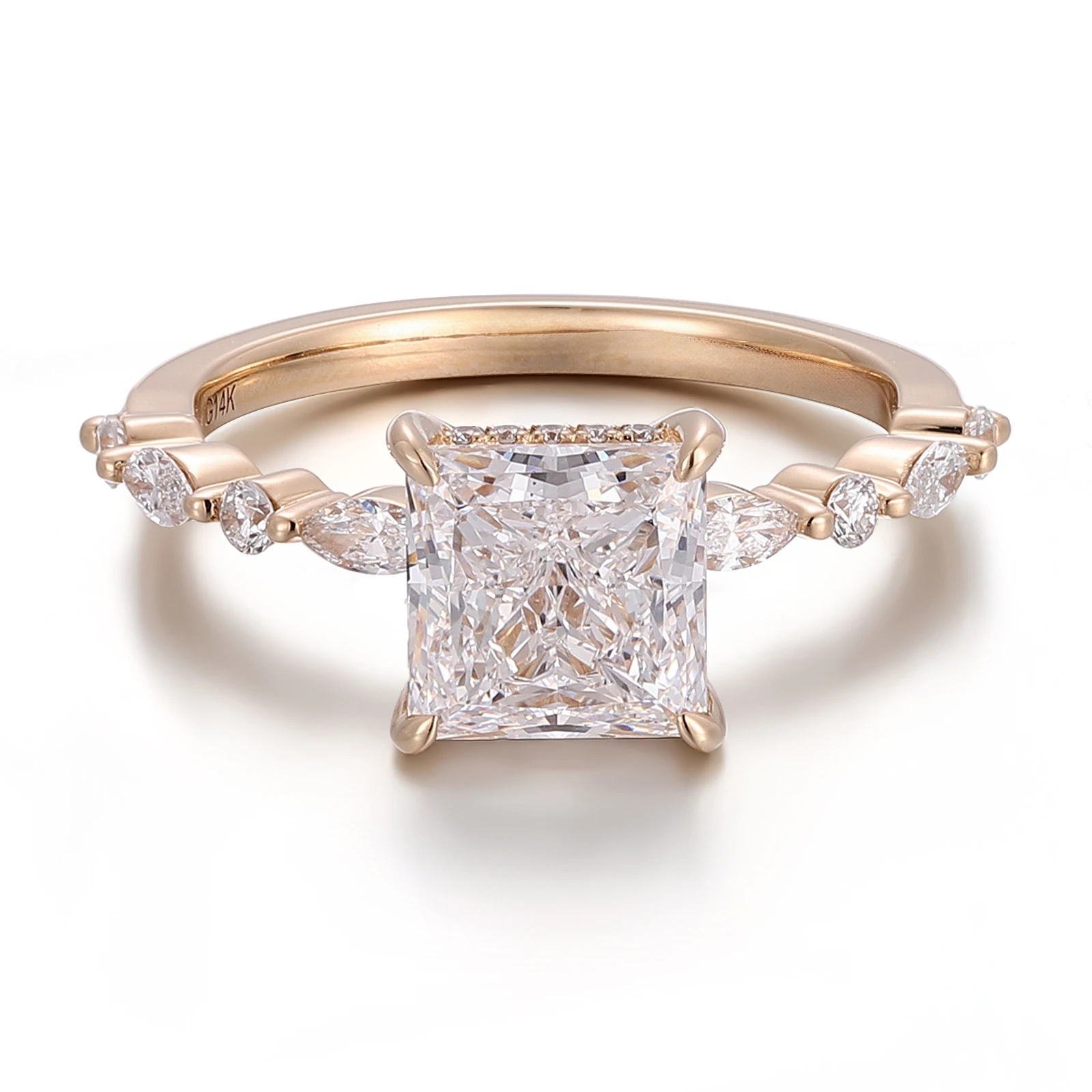 

Provence Solid Gold Moissanite Engagement Rings for Women 3CT Princess Cut Promise Rings for Couples Square Anniversary Ring