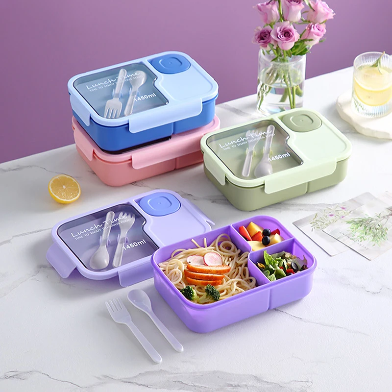 Bento Lunch Box For Kids Girls Cartoon Students Kawaii Cute Heated 3 Grid Sandwich Snack Food Box Special Canteen Food Storage