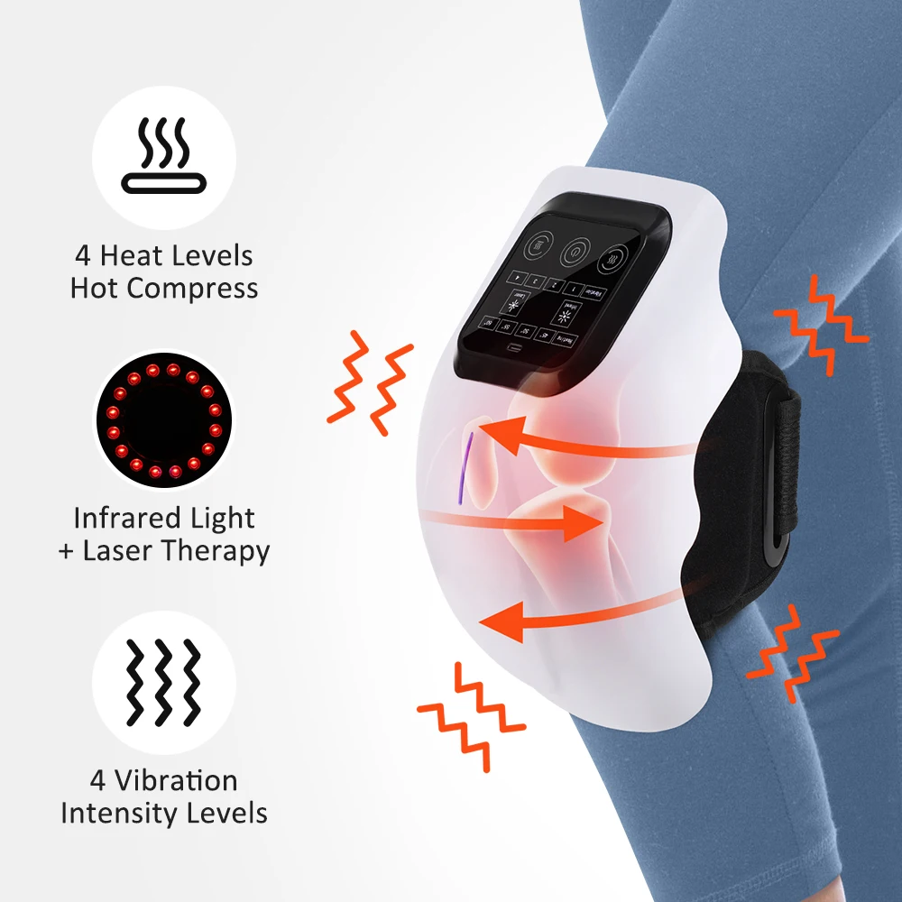 

Беспроводной массажер для колен с подогревом, 4 режима вибрации, LED-экран и регулируемые ремни, массаж с функцией нагрева для облегчения боли