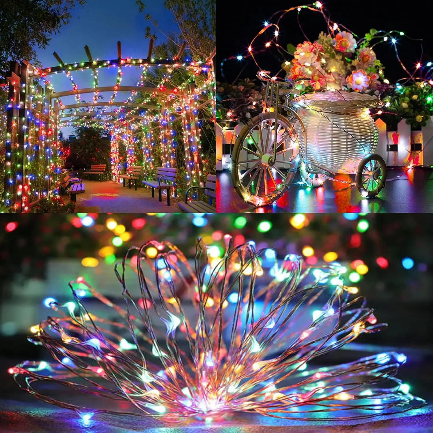 Guirnalda de luces solares para exteriores, lámpara de alambre de cobre impermeable para jardín, patio, árbol, fiesta de Navidad, Camping, 50/100/200 LED