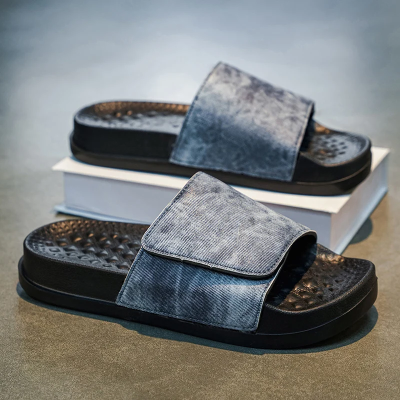 

Magic Tape Thick Bottom Men's Slippers Summer Outdoor Wear-Resistant Anti-Slip Odor-Resistant Large Size Casual Slip-On Shoes