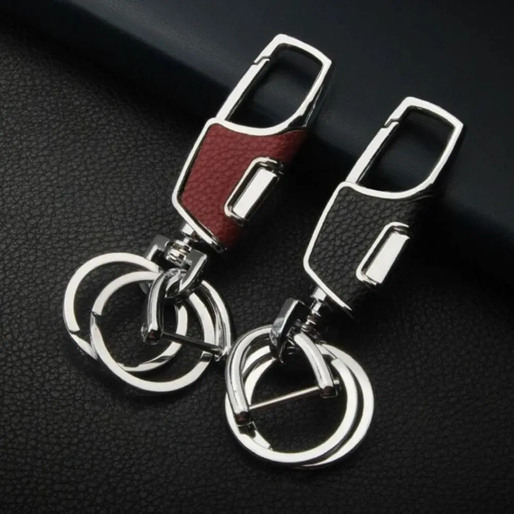 Metal Car Keyring 360 Degrees Double Switch Leather Key Chain Fashion Luxury Key Holder Rings Buckle Christmas Gift