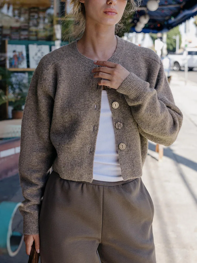 

Осень 2025: Новая женская модная вязаная кофта с круглым вырезом и длинными рукавами, универсальная, на пуговицах, модель 553649 728