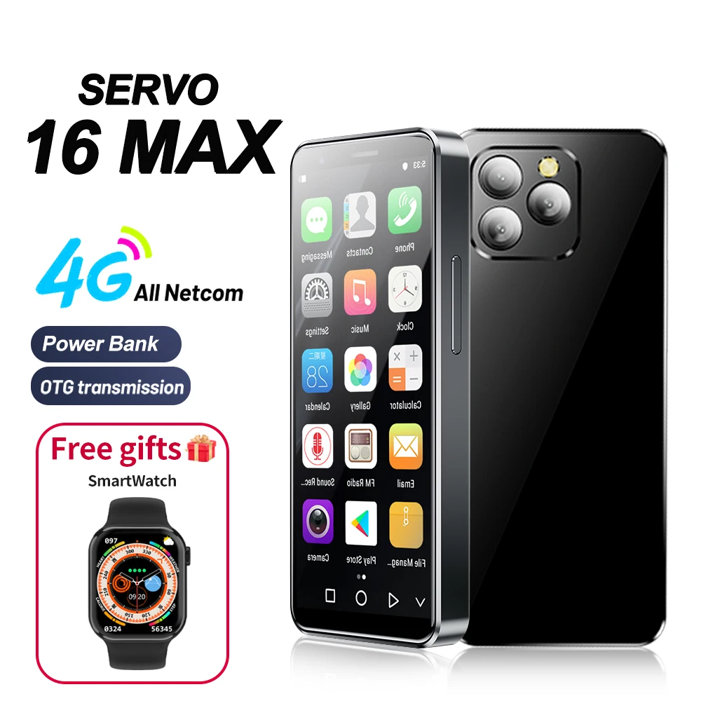 

SERVO 16MAX Small Smartphone 4.0 inch HD Screen Android 10 System Power Bank Face Unlock Free Watch Gift Mini Phones Hot Selling