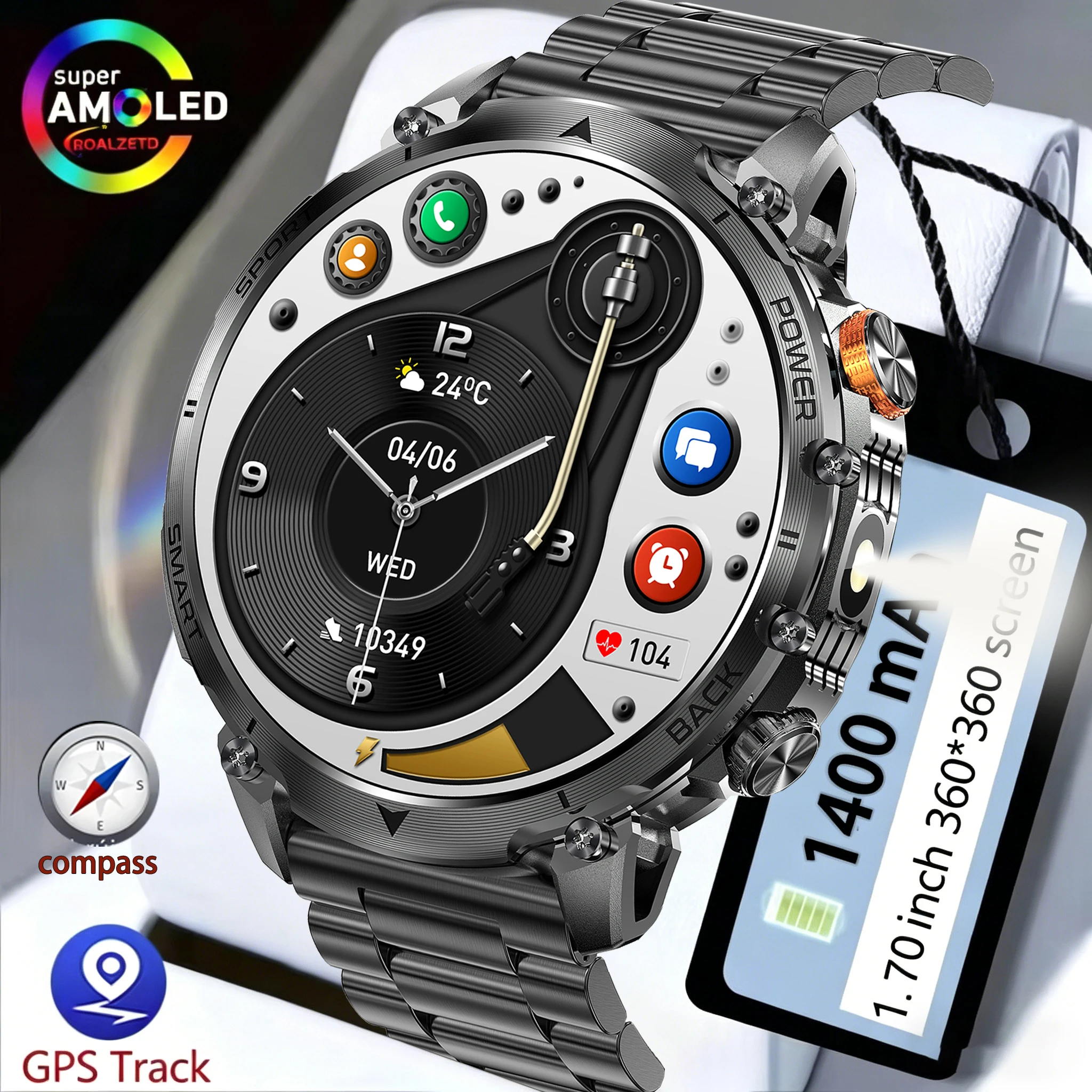 2026 Outdoor New LED Flashlight Hot Men Smartwatch 1400 mAh BT Call GPS Sport IP68 Waterproof Fashion Smartwatch For Android IOS