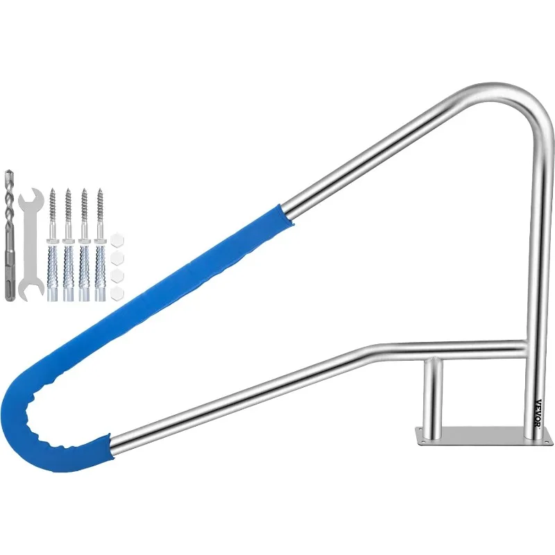 

VEVOR Pool Rail 54x36 Pool Railing 304 Stainless Steel 250LBS Load Capacity Silver Rustproof Pool Handrail Humanized-Handrail