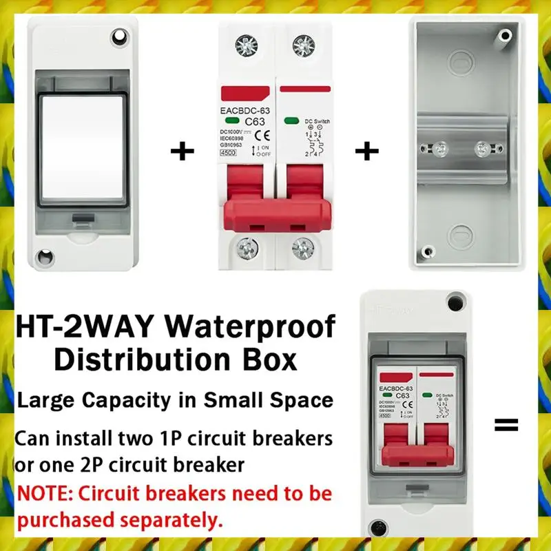WFF HT-2 IP65 Waterproof Distribution Breaker Box Panel Installation 2 WAY PC Outdoor Electrical MCB Solar Junction Box