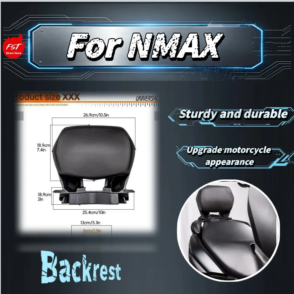 For NMAX Aluminum Alloy Rear Backrest PU Leather Cushion Passenger Comfort Support Scooter Mod Accessories