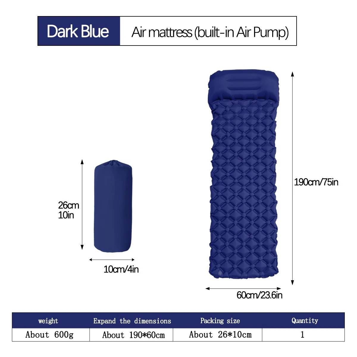 Matelas à air de camping portable ultra-léger, pompe de gonflage intégrée, randonnée naturelle, automatique