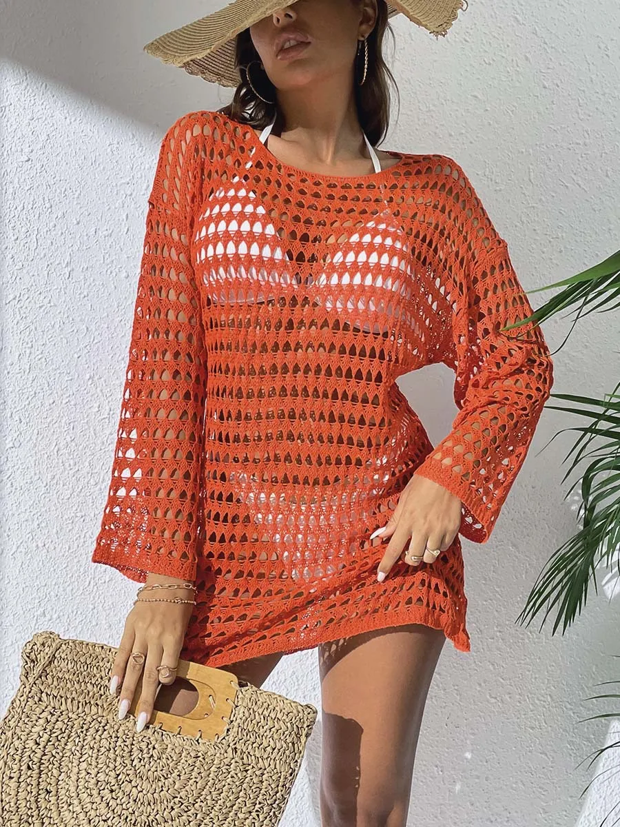 Women WackDaria Swimsuit Beach Hollow Out Cover Up 4 Colors Dress Style Long Sleeve
