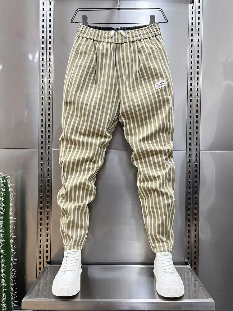 

Модные мужские повседневные брюки в полоску, свободные облегающие брюки Харлан, дышащая эластичная талия, длинные брюки Urban Faion
