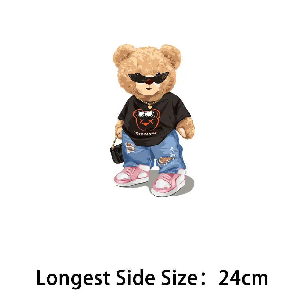 Cute Trendy Teddy Bear Thermal Transfer No Smell Iron On Clothes Stickers For Clothing，Bag High Definition Hot Stamping Sticker