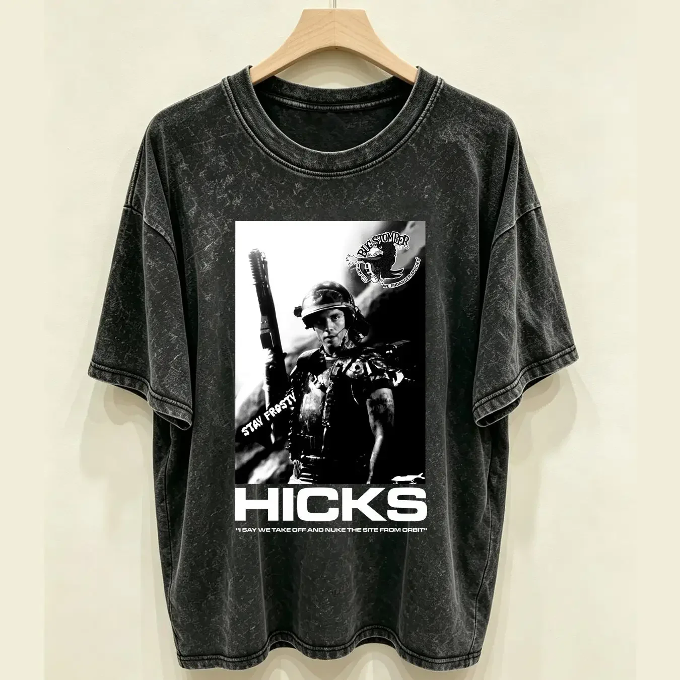washed T Shirt Aliens USCM Colonial Marine Corporal Hicks Mens vintage Washed Casual designer clothes Slightly Versatile