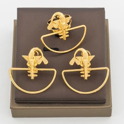 African Earrings and Ring Jewelry Set for Party 18k Gold Color Clip Earrings Cocktail Ring Nigerian Set for Engagement Jewelry