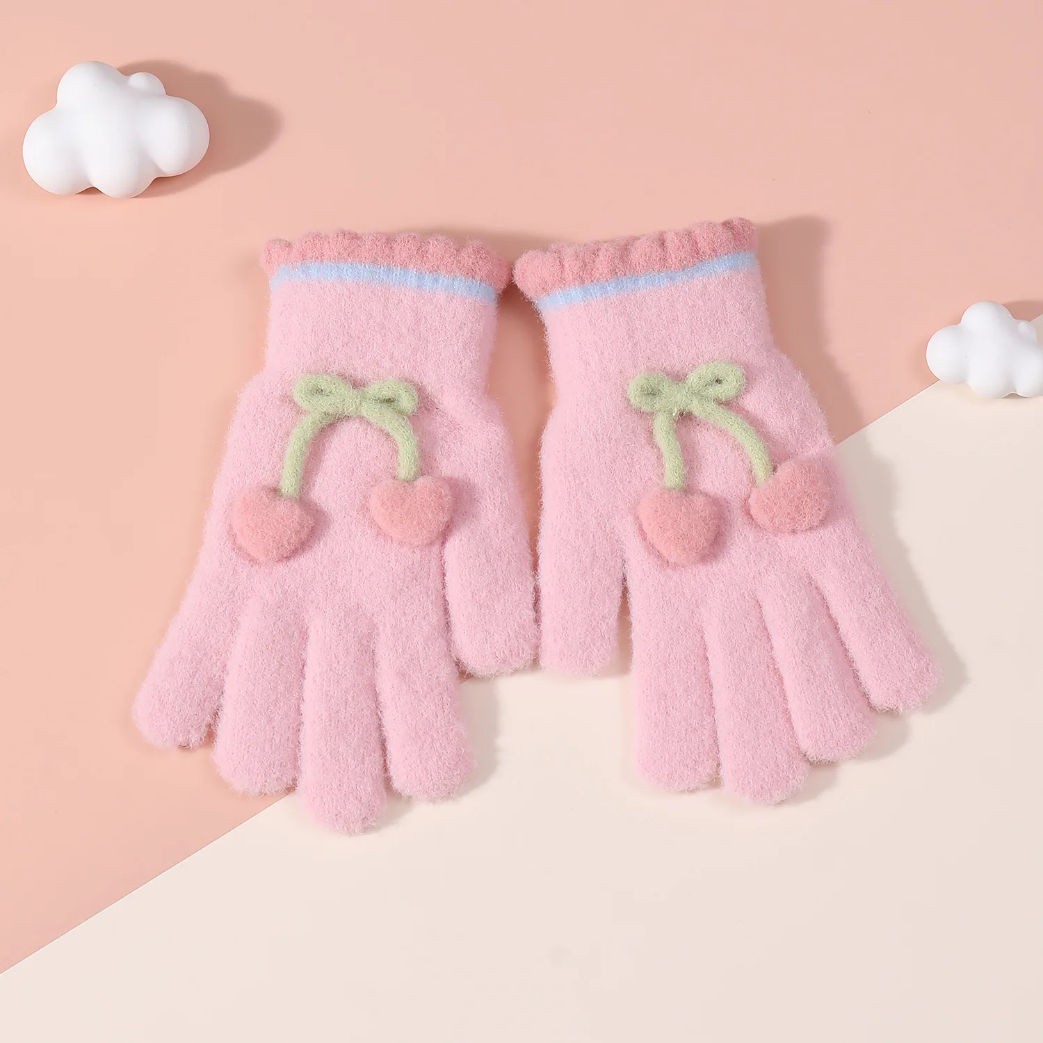 Guanti per adulti Love Cherry a dita intere per ragazze Guanti di peluche dolci e carini Addensati caldi antigelo Freschi e versatili