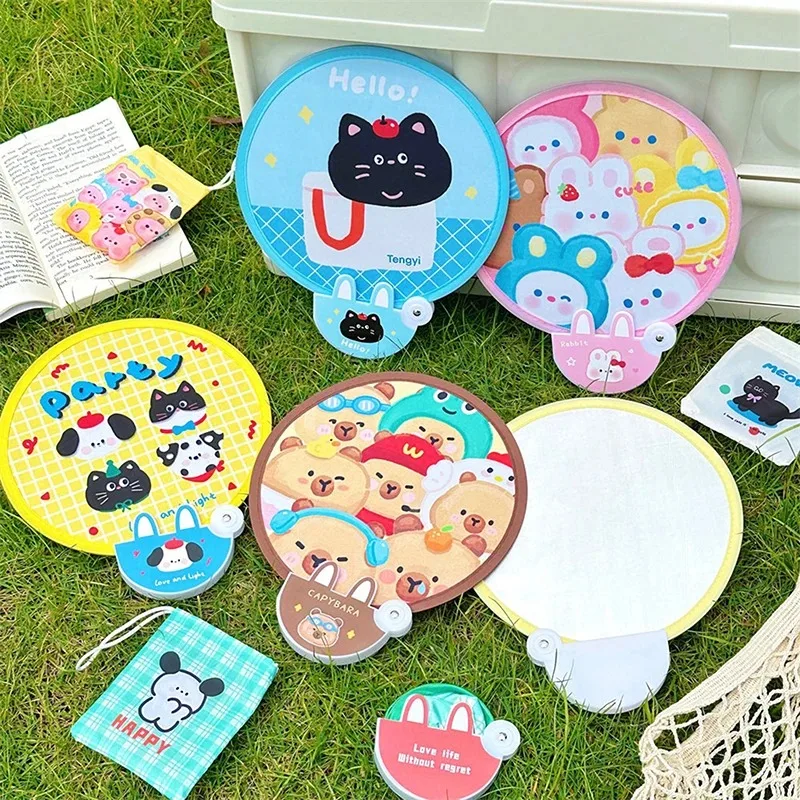 1Pc Cloth Dual Use Girly Foldable Circular Fan Photo Props Reflector Fold Mini Student Outdoor Take It with You