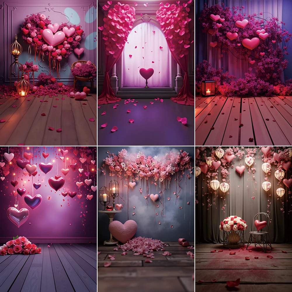 

MOON.QG Curtain Draping Fabric Valentine's Day Decoration Background Flower Heart Balloon Backdrop Photography Photo Studio Prop