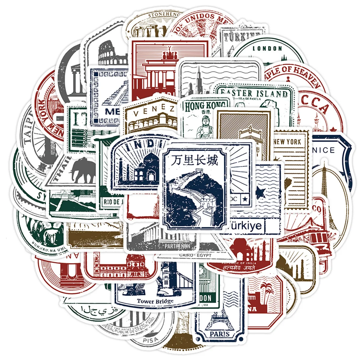 50PCS Funny Postmark Cartoon Stickers Stamp DIY Decoration Toys Suitcase Fridge Laptop Guitar Car Bike Skateboard Graffiti Decal