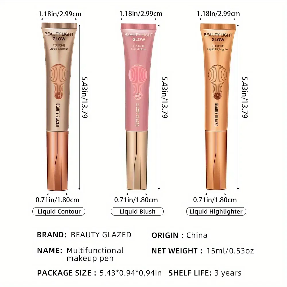 3-teiliges Make-up-Set, Rouge-Flüssigkeit, Textmarker-Flüssigkeit, Konturenflüssigkeit, 3-teiliges mehrfarbiges multifunktionales Kosmetik-Set für Anfänger