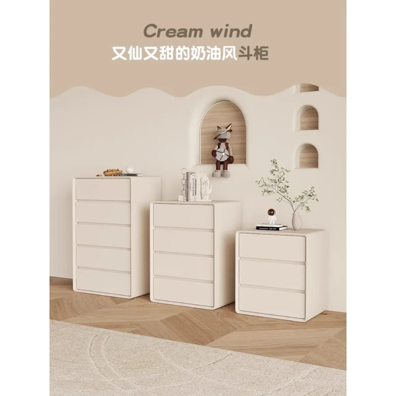 Italian white cream wind all solid wood chest of drawers bedroom modern simple storage cabinet three bucket cabinet living room