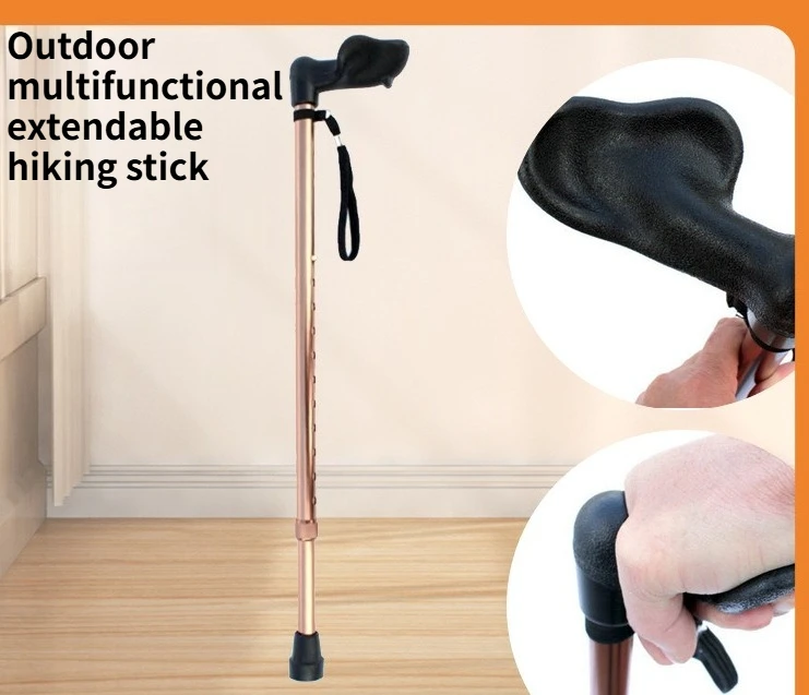 

Outdoor Multi Functional Defensive Stretchable Mountaineering Cane Lightweight Aluminum Alloy Cane for Hiking