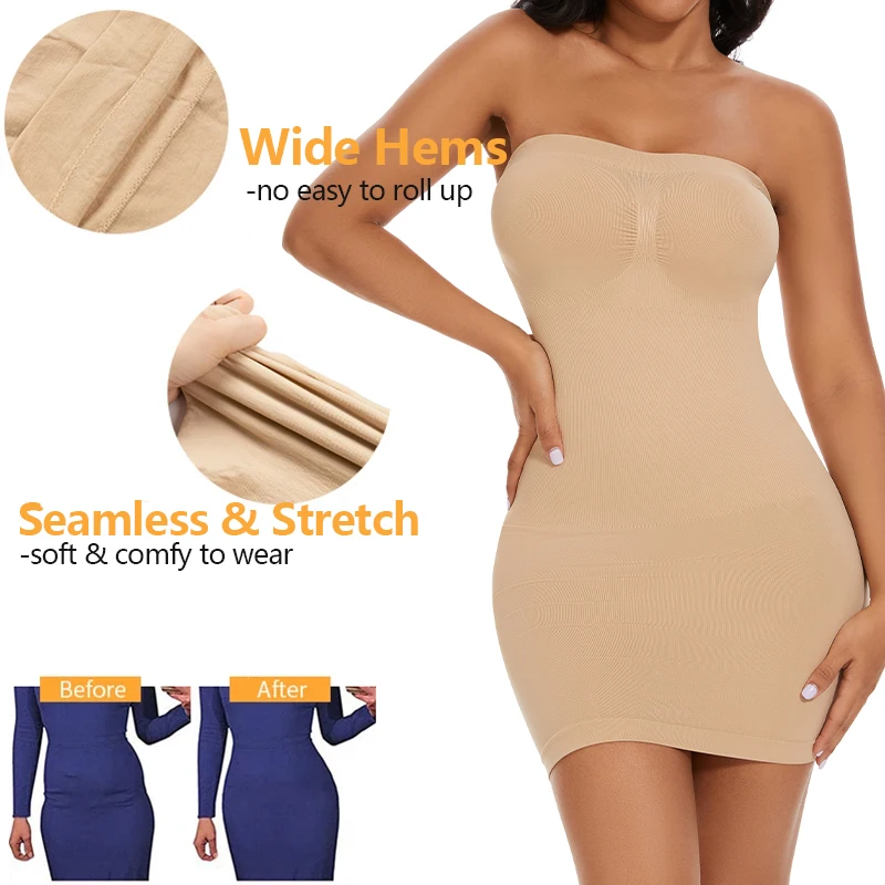 Seamless Slips For Women Off Shoulder Under Dress Shapewear Dresses Tummy Control Skirt Body Shaping Smoother