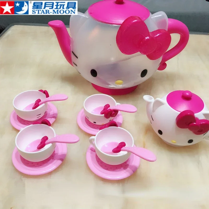 Hello Kittyes Miniatures Figurines Mini Baby Teapot Tea Set Children Play House Series for Kids Gift