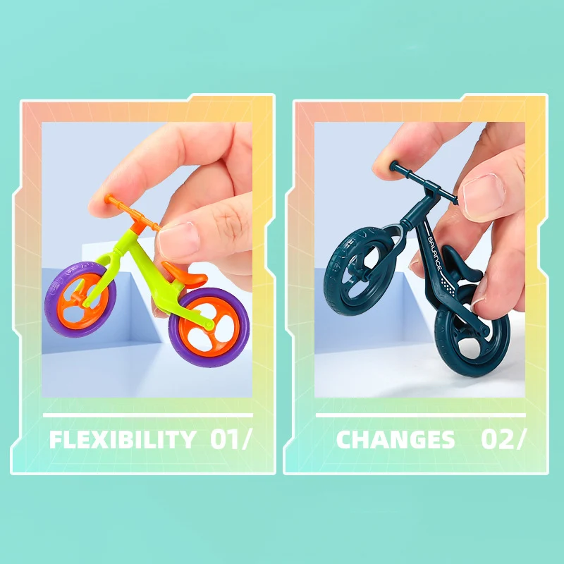 Kit de modelos de bicicleta de dedo de arte creativo, Mini bicicleta ensamblada de simulación, accesorios de coche de equilibrio, juguetes para aliviar el estrés para niños, regalos