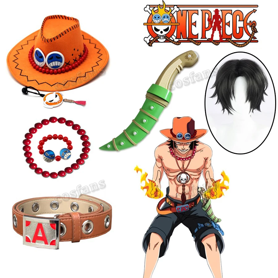 One Piece Portgas D Ace Hats Belt Bracelet Necklace Dagger Cosplay Props Portgas D Ace Men Cosplay Shoes Boots Customized Size