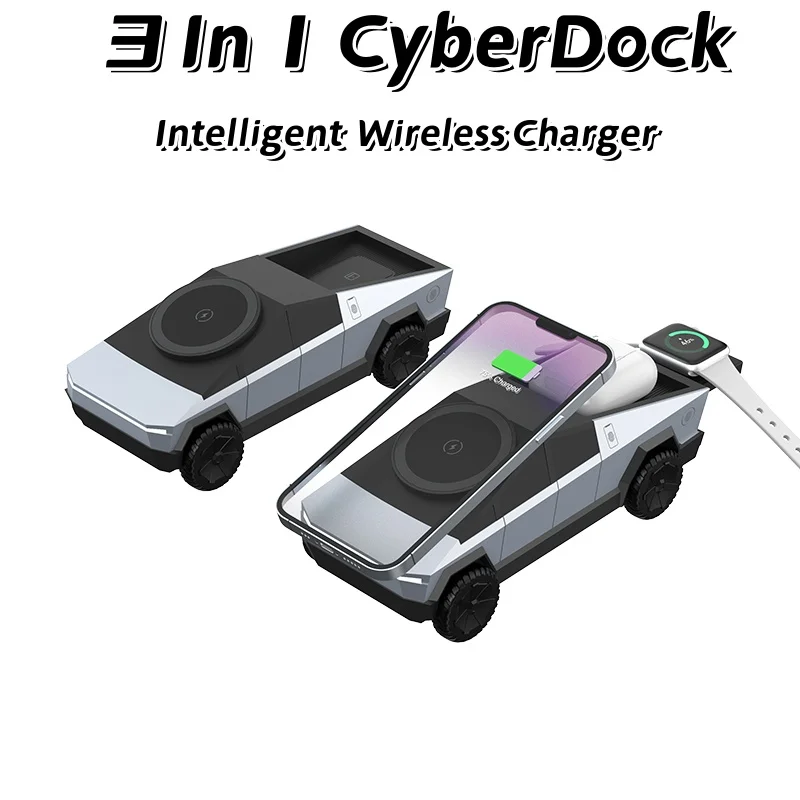 3 in 1 Desktop Cyber Dock Magnetic Wireless Charger Phone Stand For iPhone 17 16 15 Pro Max, Apple Samsung Watch Airpods Pro