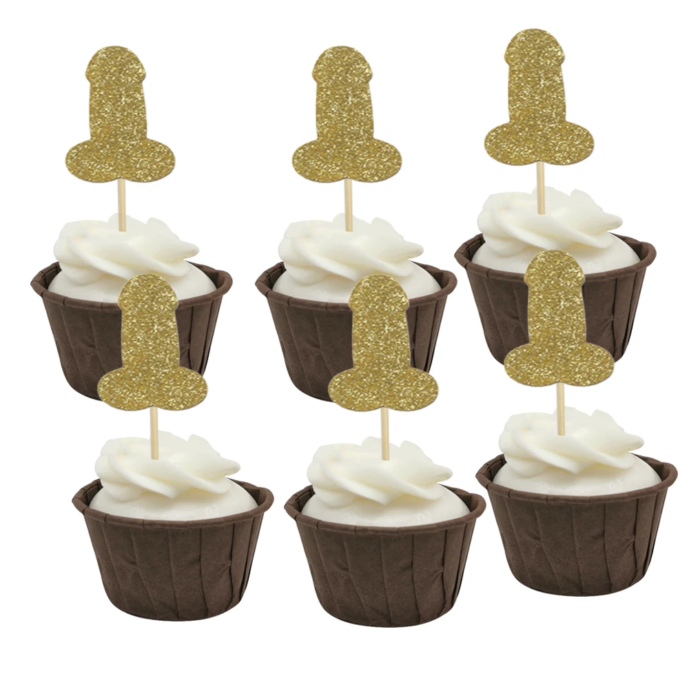 10pcs Glitter Willy Penis Cupcake Toppers Party Wedding Bridal Shower Bachelorette Party Cake Decoration Hen Night Party Supplie view 2