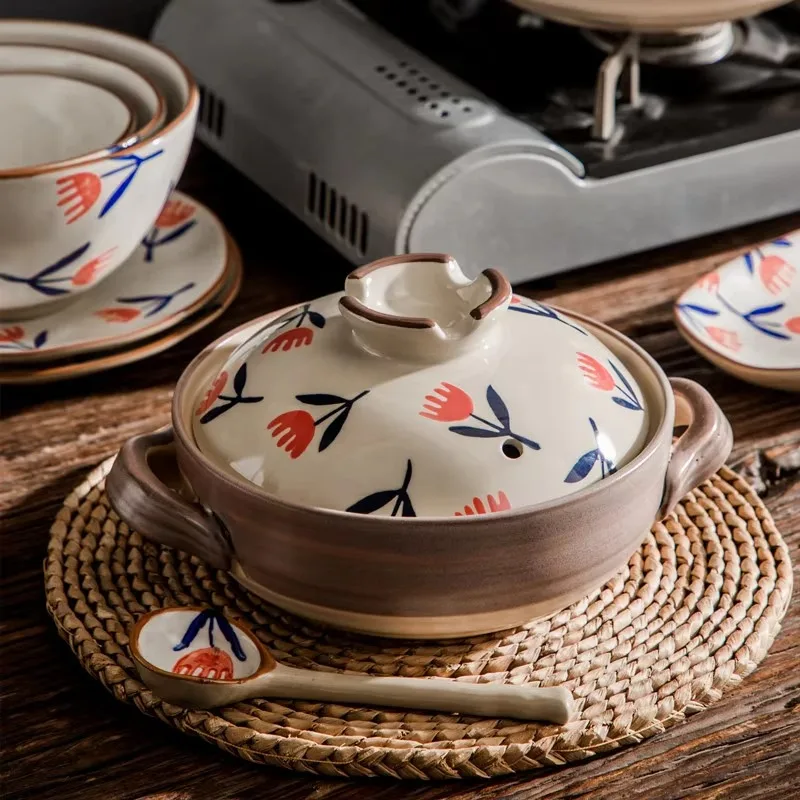 Hand painted Japanese clay casserole Household stew Heat-resistant clay pot Stone pot