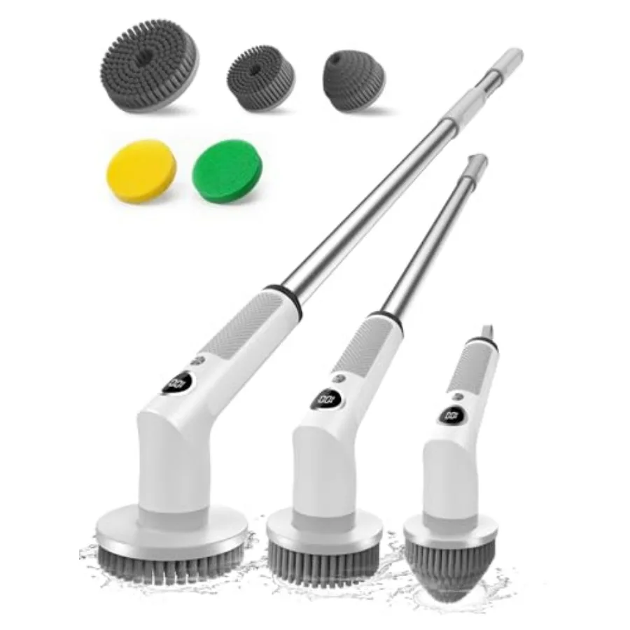 

Electric Spin Scrubber for bathroom kitchen tub cleaning, ABS plastic, white, 4000mAh battery with 2-speed control and IPX7 wat