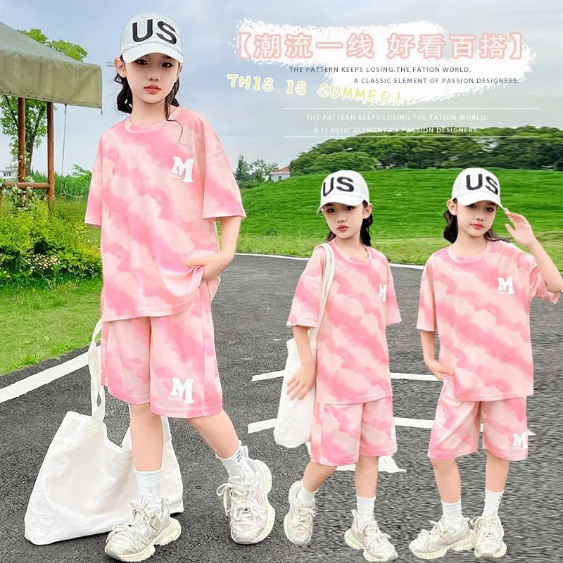 

2024 Girls Summer Korean Style Fashion 2pcs T-shirts+Pants Suits 5-15 Years Teenage Kids Sports Streetwear Sets Children Clothes