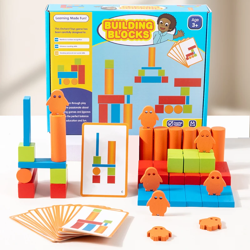 Wooden Penguin Building Blocks Set Stacking Blocks Build Create Stack Game Sorting Toys Color Shape for School Classroom Kids