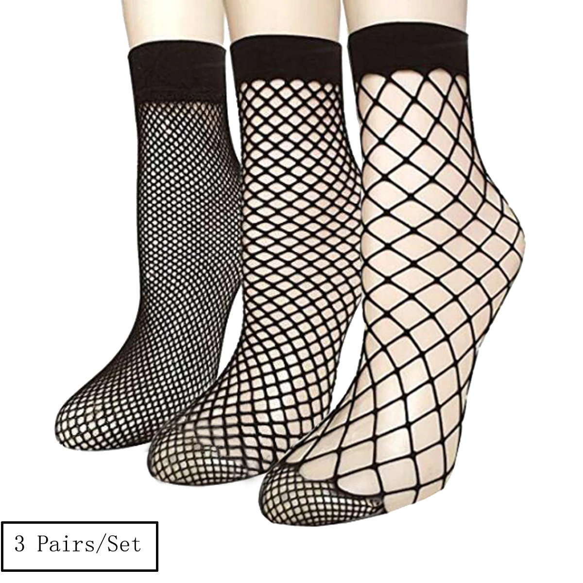 3 pary Punk Women Girls Sexy Black Hollow Out Breathable Mesh Fishnet Socks Female Gothic Stretchable Short Hosiery Ankle Sock